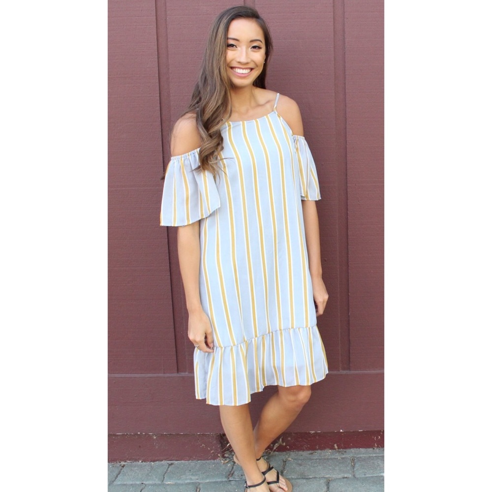 LAST ONE! 🆕 Slate Blue Dress with Yellow Stripes